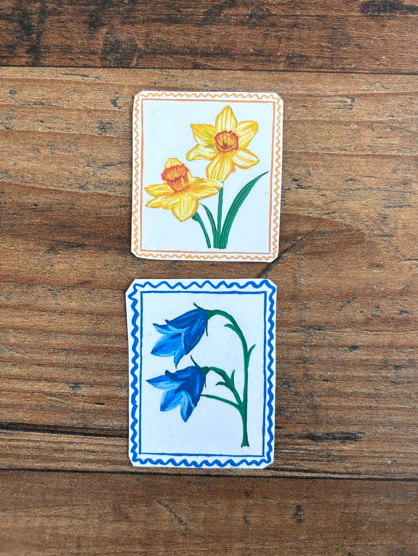 Hand drawn daffodil & bluebell waterproof vinyl stickers ( set of 2 )