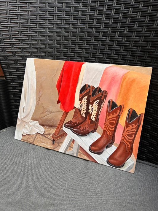 Orignal western cowboy boots acrylic painting