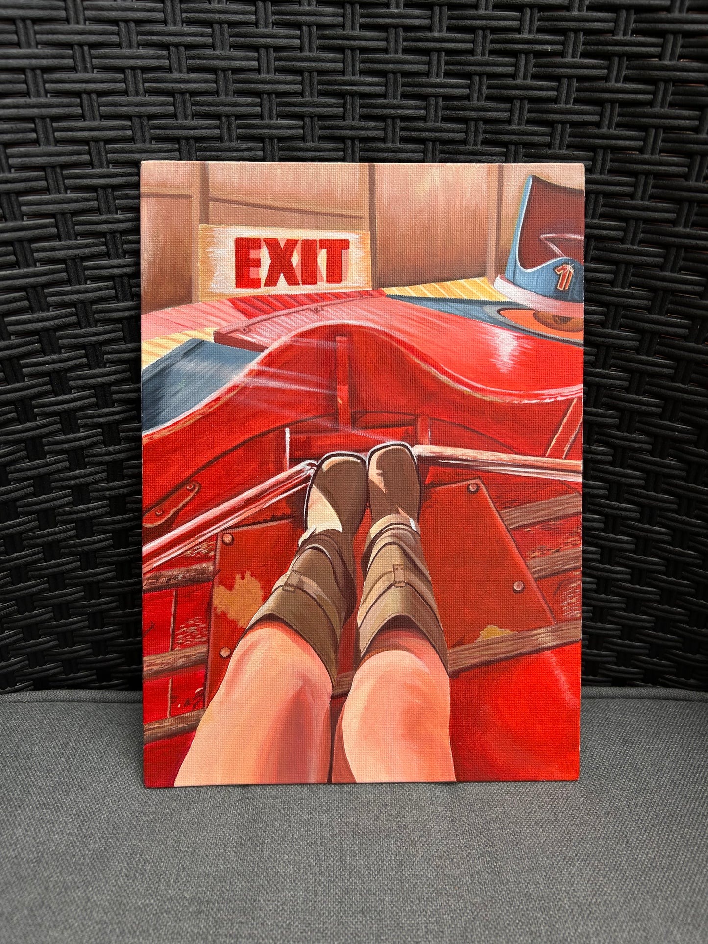 Original retro cowboy boots waltzers acrylic painting