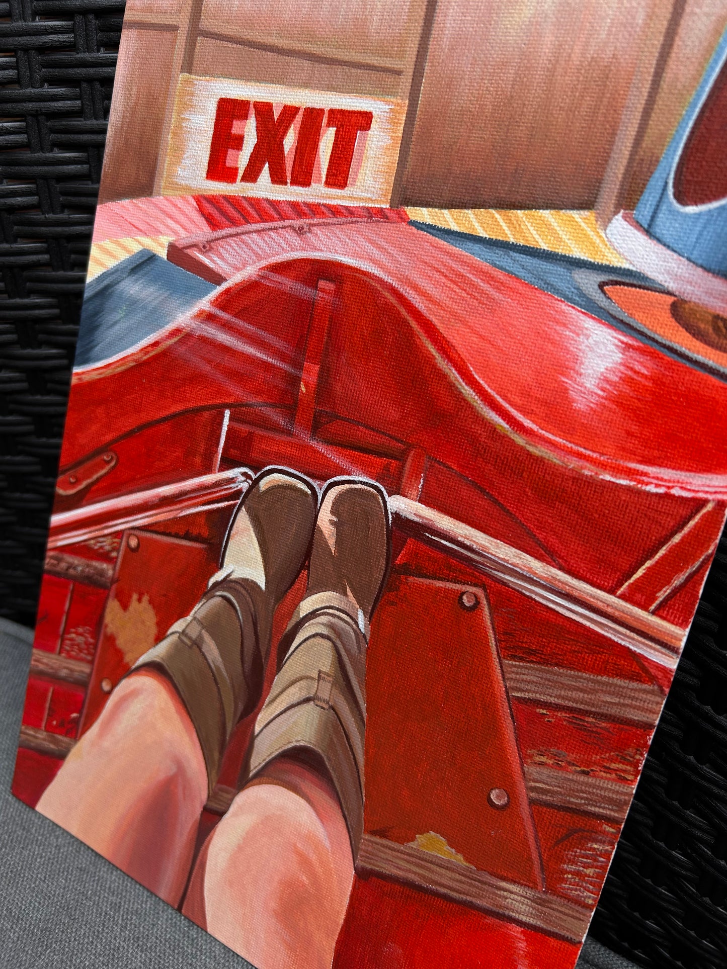 Original retro cowboy boots waltzers acrylic painting