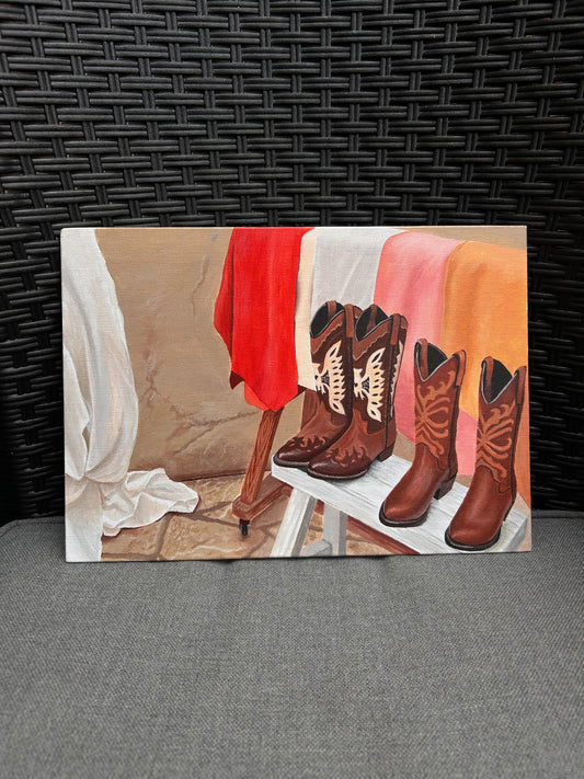 Orignal western cowboy boots acrylic painting