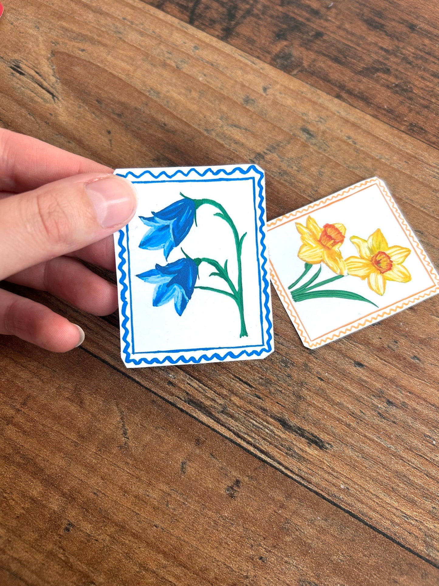 Hand drawn daffodil & bluebell waterproof vinyl stickers ( set of 2 )