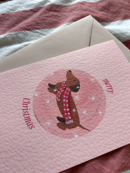 Sausage Dog Textured Christmas Card